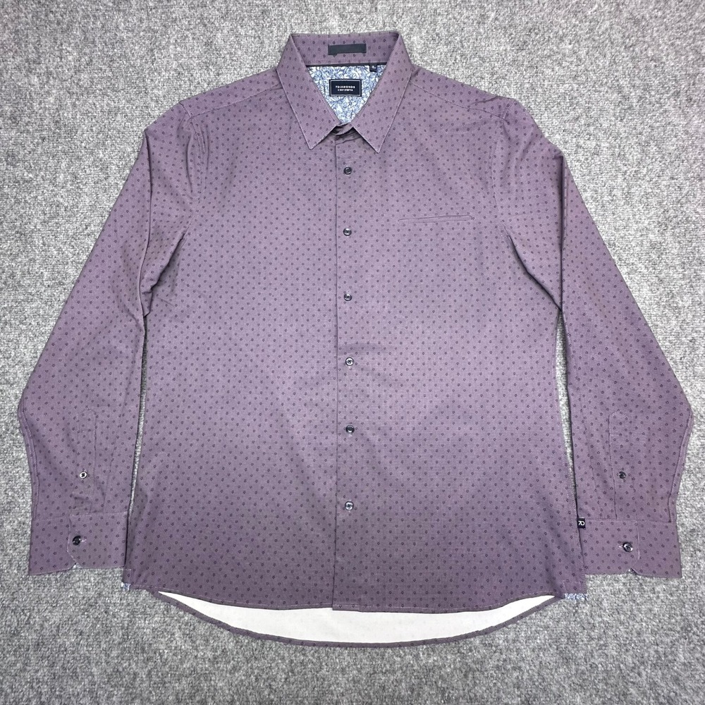 7Diamonds Shirt XL Purple 4 Way Stretch Geometric Micro‎ Print Button Down
